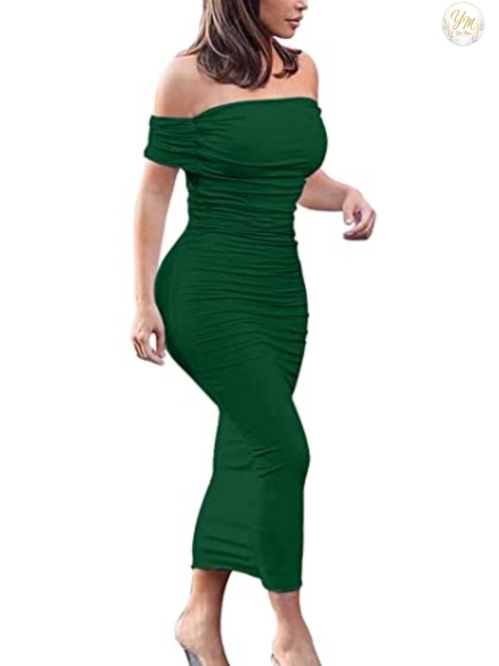 Women's Strapless Off Shoulder Bodycon Midi Dress Cocktail Party